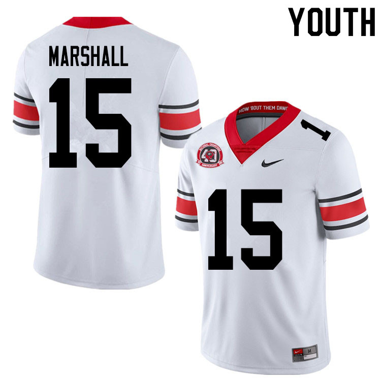 Georgia Bulldogs Youth Trezmen Marshall #15 White 2020 1980 National Champions 40th Anniversary Stitched College UGA Football Jersey 23LC010XZ